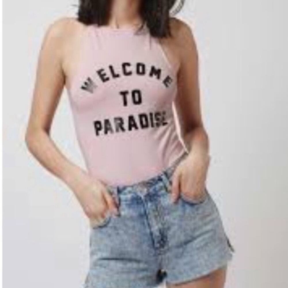 Topshop Pink Bodysuit Welcome to Paradise Sz 2